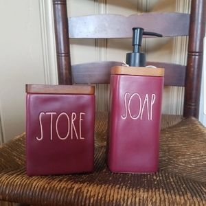 Rae Dunn wine colored bathroom set